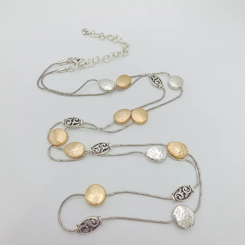 BRIGHTON 'Mediterranean' Station Necklace Hammered Discs Gold & Silver Plate 40